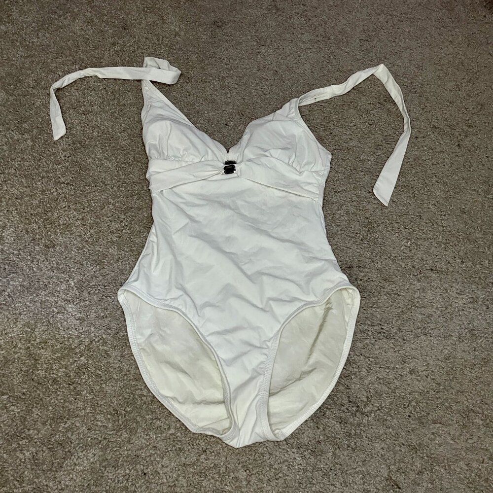 Jones New York White Halter One-Piece Swimsuit